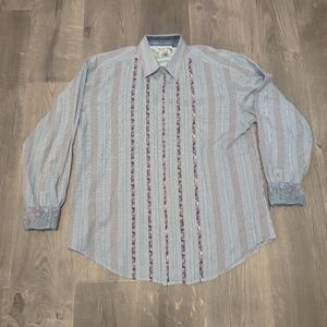 Robert Graham flip cuff mixed print flower stripe button front top size large